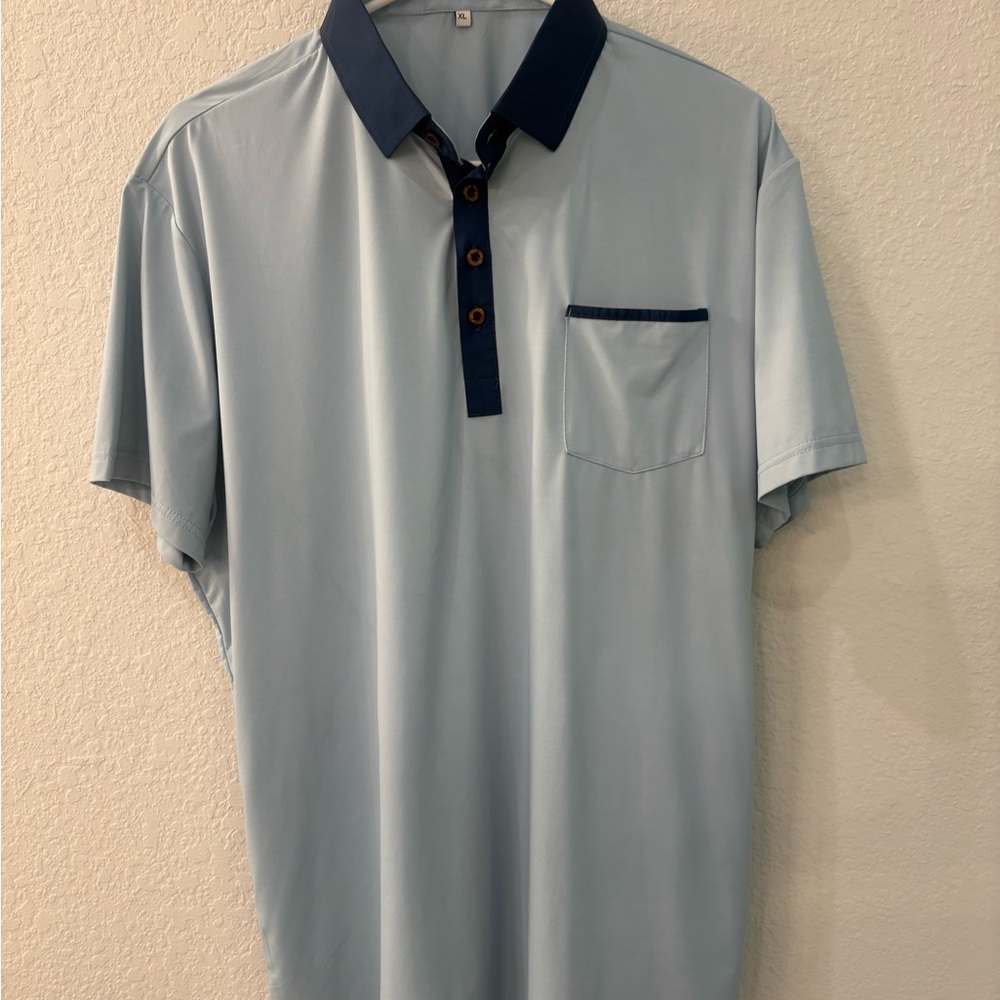 Light Blue Men's Polo with Navy Trim